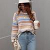 New sweater autumn and winter temperament commuter crew neck pullover striped knitted sweater European and American intercolored sweater women