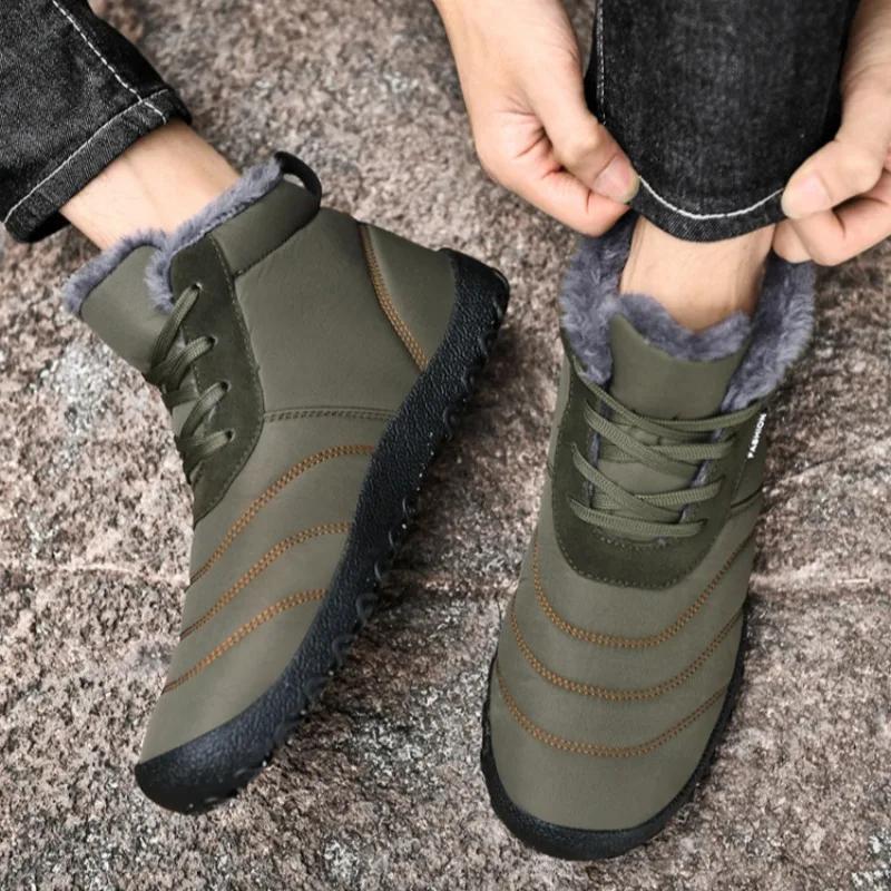 Winter Shoes Man Ankle Lace Up Booties Anti Slip Snow Boots for Men Fleece New in Fur Footwear Waterproof Sale Luxury Fashion