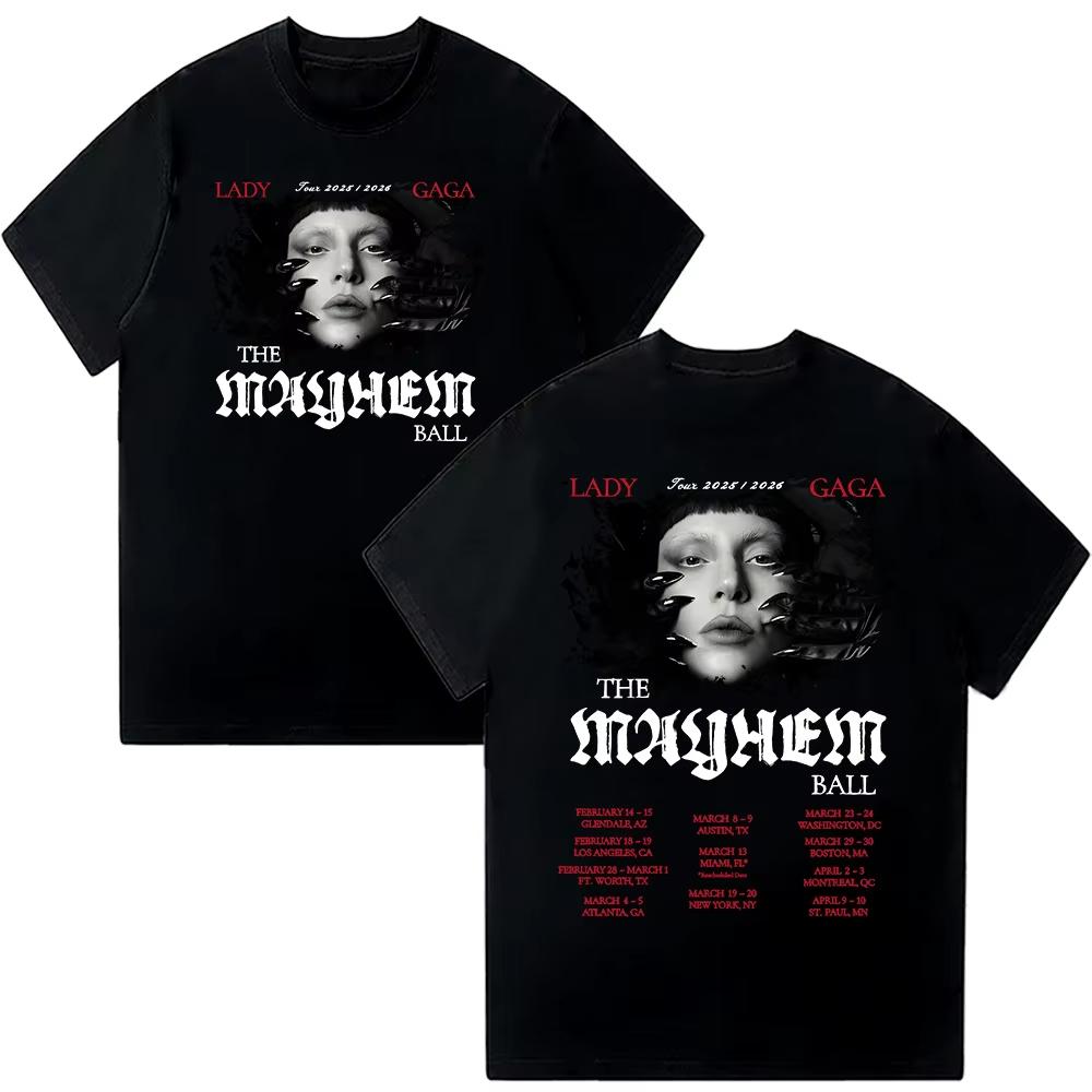 2026 Леди Гага The Mayhem Ball Футболки Женские С круглым вырезом Короткий рукав Хлопок Высокое качество Мягкий топ Леди Гага Тур Подарок для фаната Одежда M