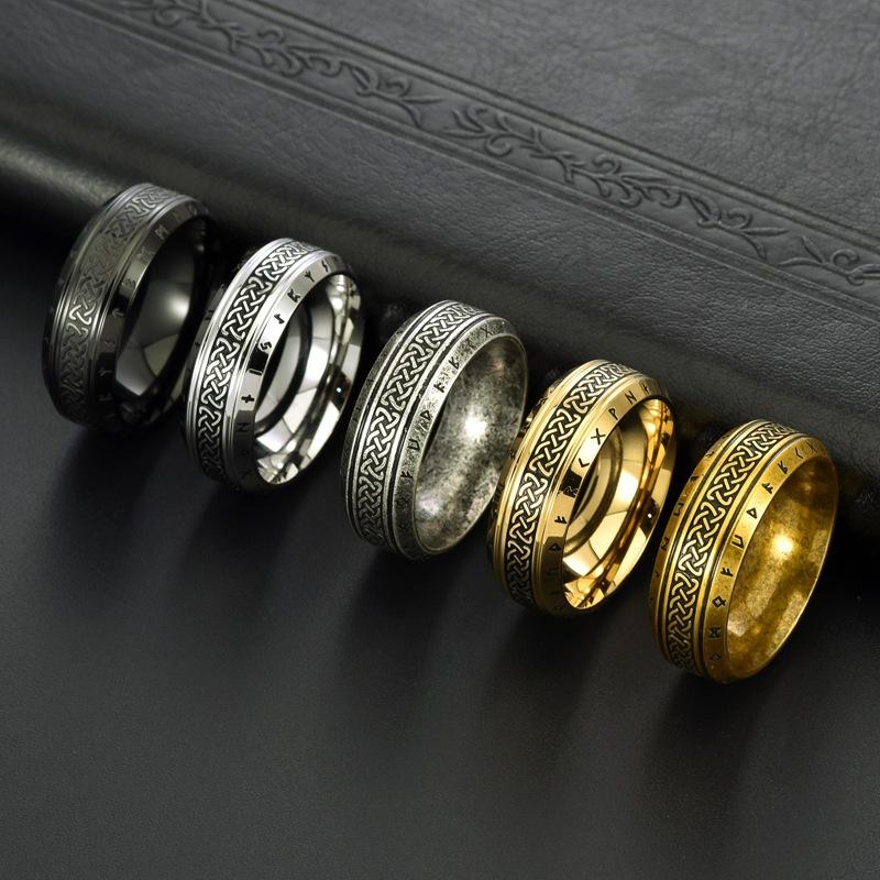 2026 Vintage Nordic Celtic Knot Viking Text Ancient Gold Ring Men's Literary Fan Ring