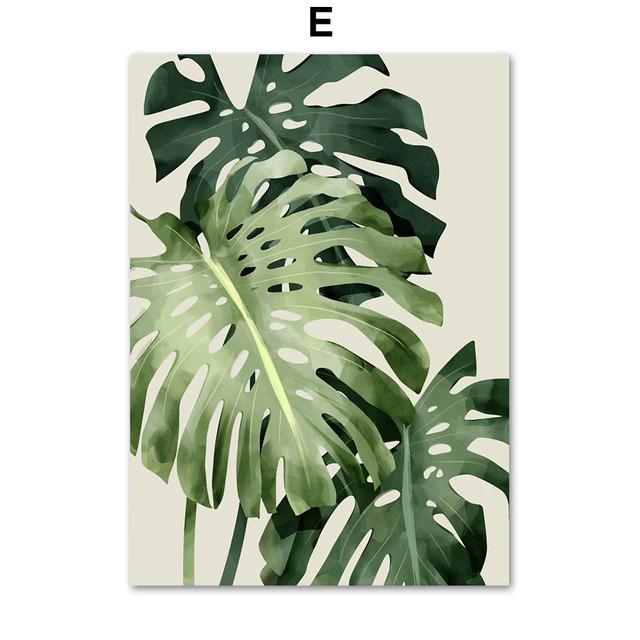 Green Plant Monstera Scallop Boho Abstract Flower Nordic Wall Art Canvas Painting Posters Prints Pictures for Living Room Decor No Frame