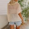 Women Casual Tops O-neck Short Sleeve See-through Crochet Hollow Knit Sweater Top Solid Color Loose Fit Pullover Tee