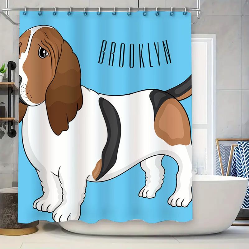 

Brooklyn Dog Bathroom Shower Curtain Blue Printed Waterproof Home Decor (128 Characters) W60H190(CM)-1 Pcs