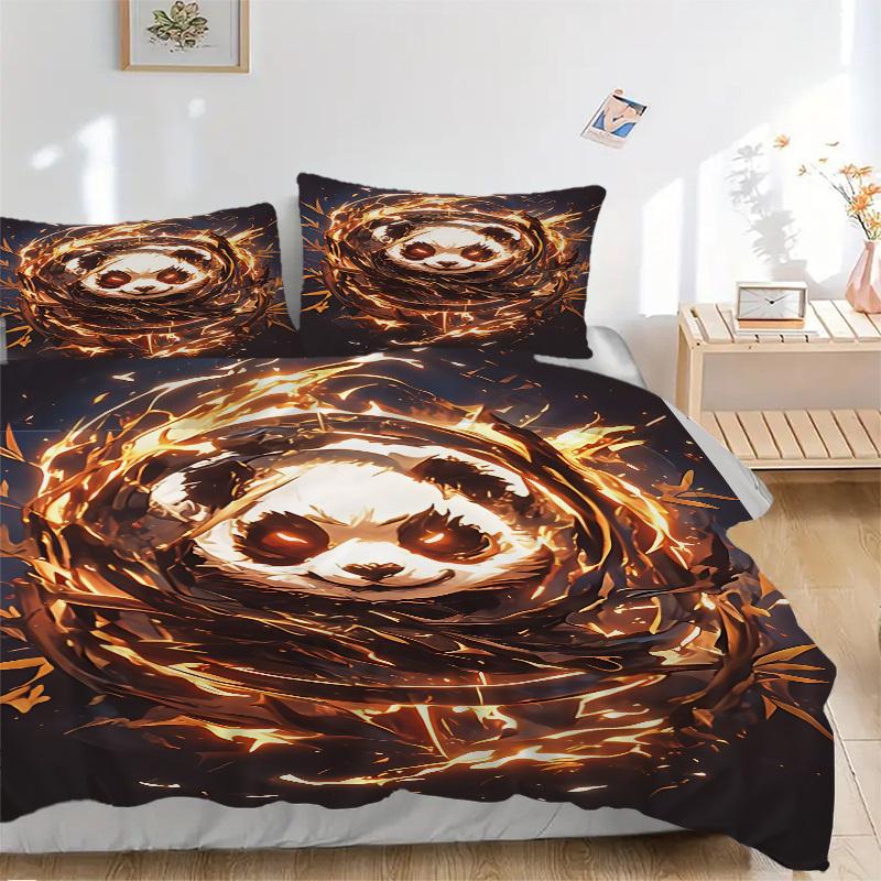 

3pcs Panda Fire Artwork Duvet Cover Set - Machine Washable, Includes 1 Cover and 2 Pillowcases, No Core Included yy251013007 135x200cm