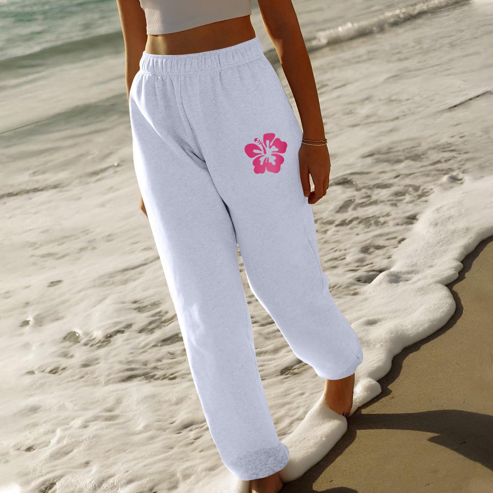 

Женские спортивные брюки свободного покроя с эластичным поясом, однотонные принтованные брюки XL белый