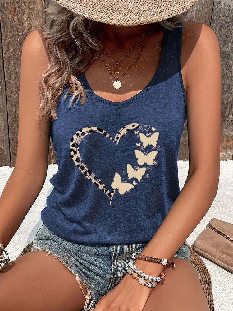 Woman Racerback Tank Top Leopard Butterfly Print Sexy Tops Butterfly Lover Gift Summer Outfit Heart Leopard Print Summer Tanks XL