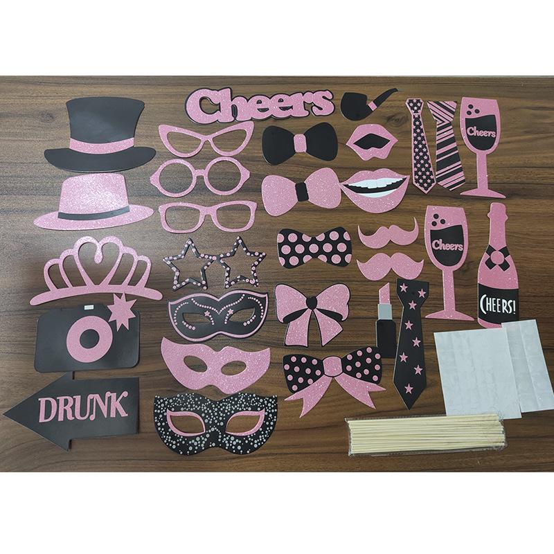 30 Glitter Photo Props: Black & Gold Wedding, New Year, Birthday Party Decorations