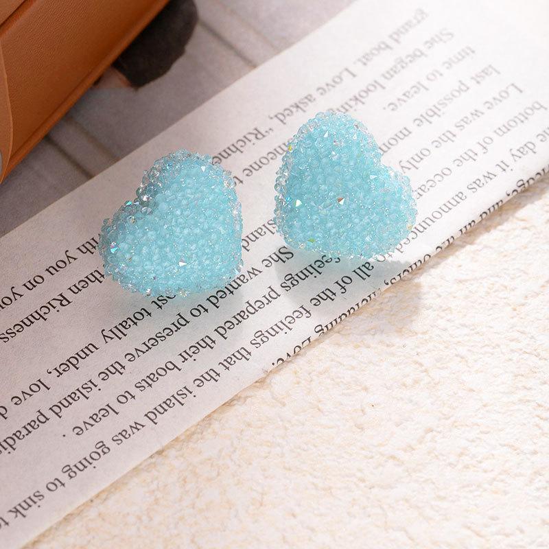 Small Fresh Sugar Ab Colored Diamond Love Earrings High Sense Women Fashion Sweet Stud Earrings 925 Silver Needle Earrings