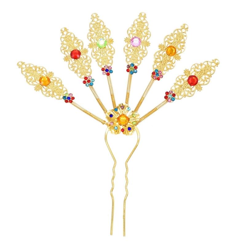 Alloy Peacocks Leaf Hair Stick Hairpieces with Rhinestones Thai Ethnic Hair Ornament Daily Hairstyle Embellishment