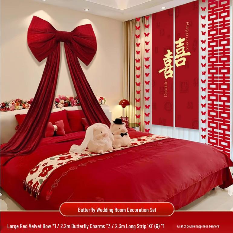 Extra Large Wedding Room Decoration Set: Bows & Streamers for Groom & Bride's Bedroom & Living Room Background