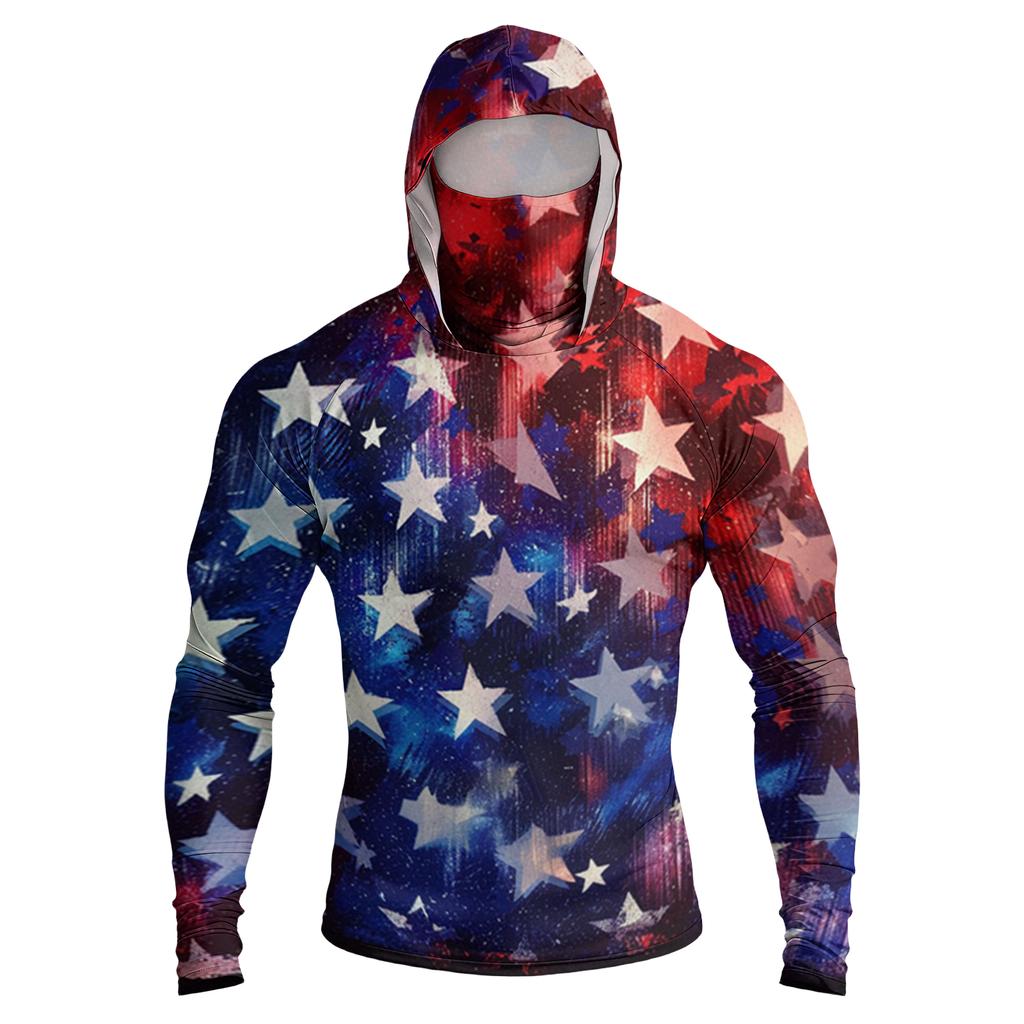 Men's Casual Raglan Sleeve Hooded Long Sleeve Sun Protection Shirt with Graphic Print for Outdoor Sports and Activities