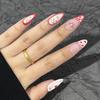 New Year French Almond Red Heart Pearl Bow False Nails