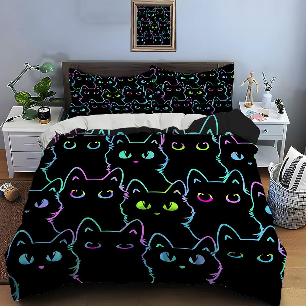 Black Cat Print Bedding Set Duvet Cover 1 Duvet Cover 2 Pillowcases Adult and Kids Bedding Set Luxury Comforter Bedding Sets