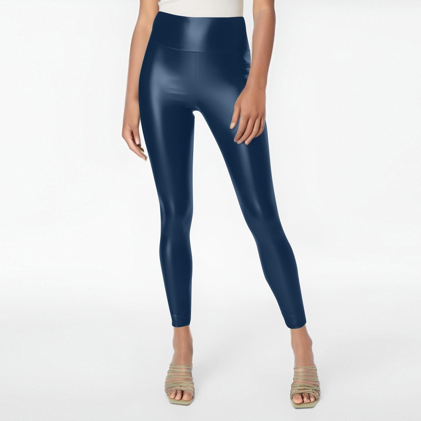 

Женские кожаные леггинсы с высокой талией, сексуальные брюки с подъемом бедер L тёмно-синий