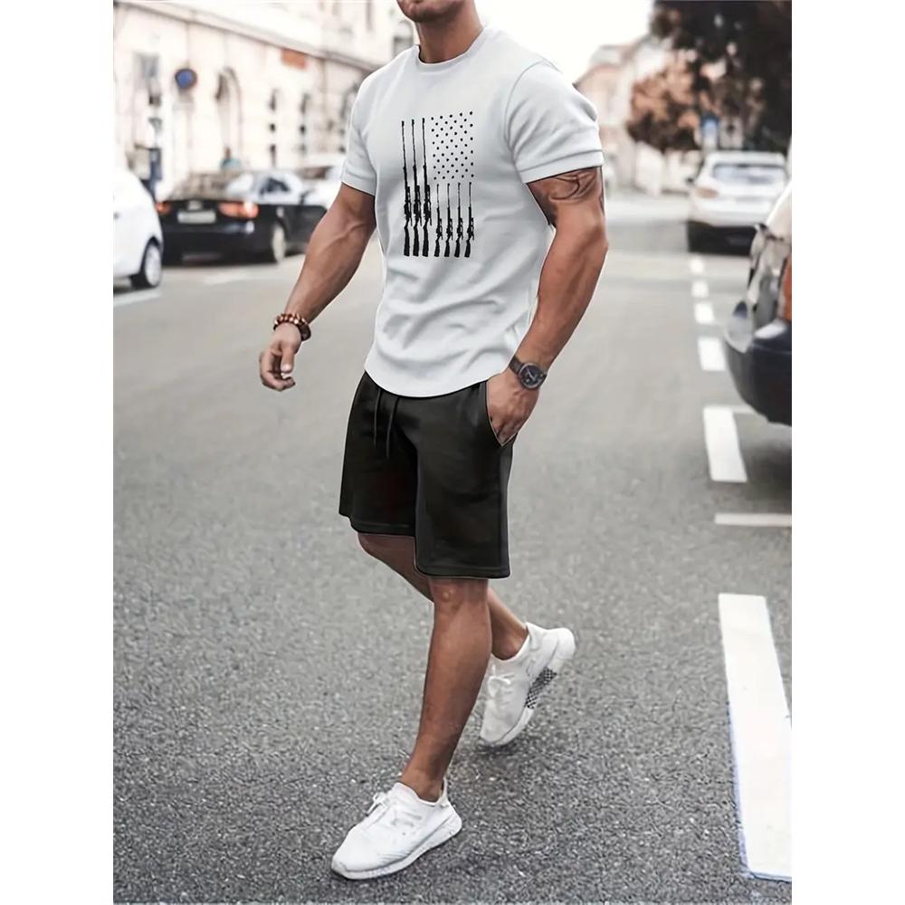 2024 Neue Sommer-Sportbekleidung Herren Kurzarm Shorts 2-teiliges Set Herren Street Camouflage-Print Trendiges Shorts-Set Herrenbekleidung