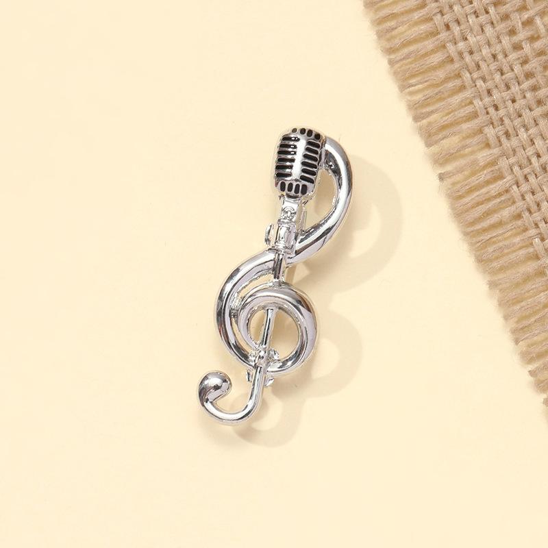 Fashion Microphone Music Note Brooches Alloy Treble Clef Badge Student Women's Cardigan Pins Backpack Decoration Accessory