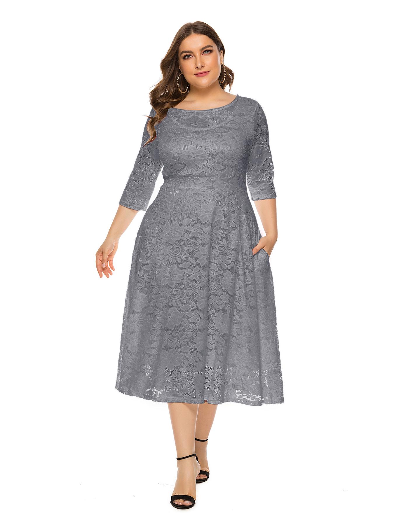 

8XL Великий розмір Європейський та Американський Жіночий Вечірній та Плаття Подружки Нареченої Кишеня Мереживо SQ134 8XL сірий колір