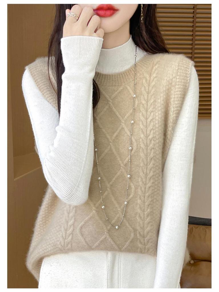 Women's Autumn Winter 100% Wool Knit Vest Sweater - Chic Sleeveless Layering Gilet