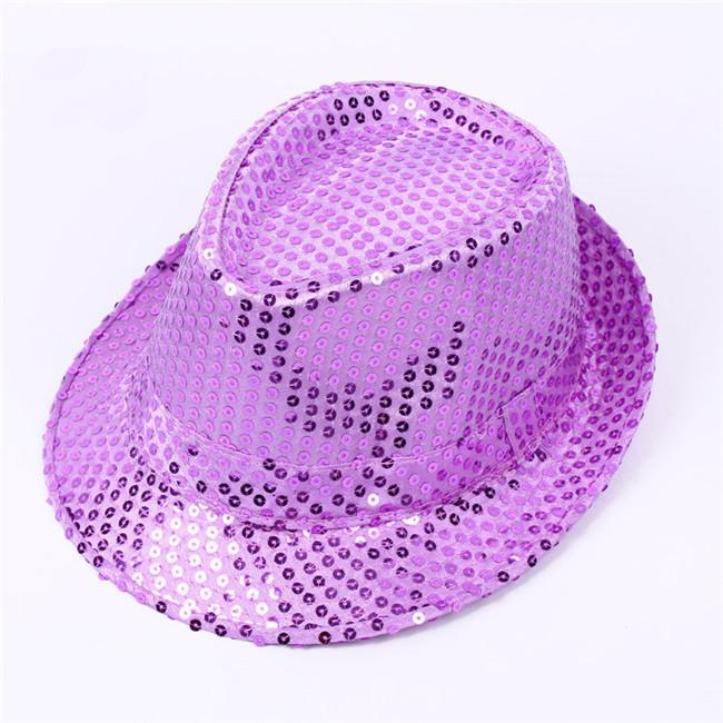 Adult  and Child Unisex Brilliant Glitter Sequins Hat Dance Fedora Hat Kid Dance Cap Solid Jazz Hat Party Glitter Costum 2size