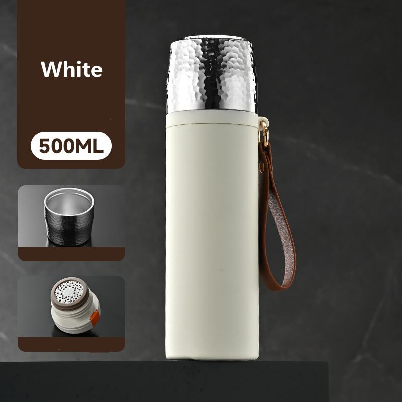 

Thermal Stainless Steel Vacuum Flask Water Bottle with Tea Infuser - Double-Walled Insulated 316 Steel Beverage Coffee Container 401-500ml білий
