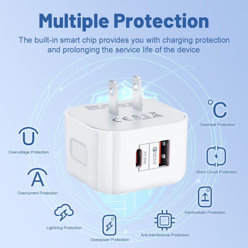 EU US UK 20W Dual Ports Type C USB C PD Wall Charger Fast Quick Charging Power Adapters For 11 12 13 14 15 Samsung