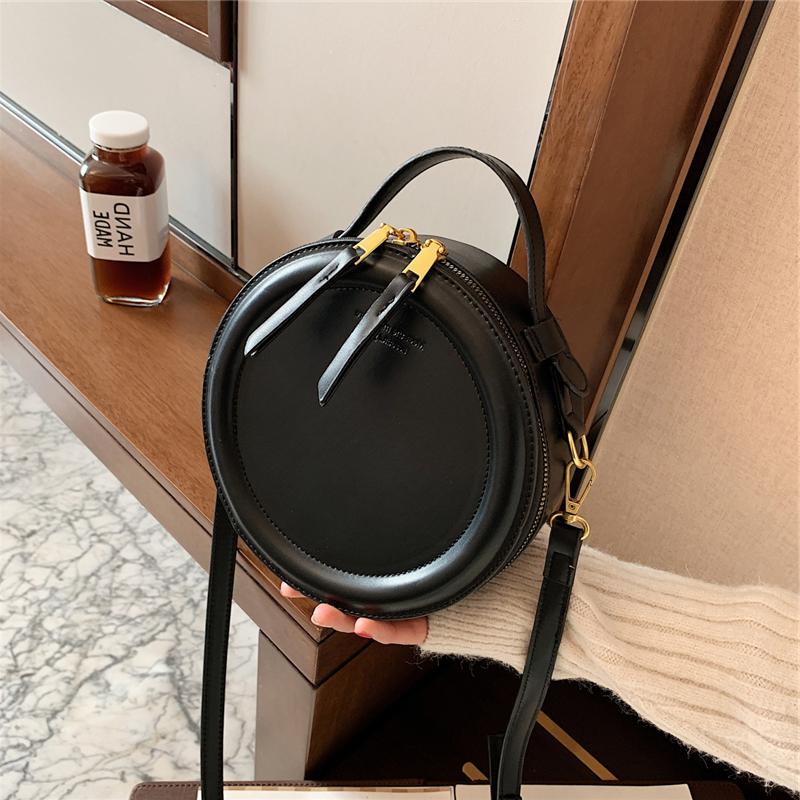 Solid Color Crossbody Bag For Women Round Small Handbag Fashion Designer Bags PU Leather Shoulder Bag Female Zipper Purses ARI