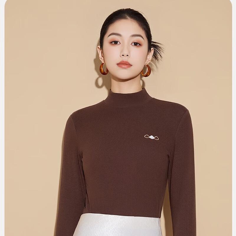 Women s Thermal De Velvet Embroidered Stand Collar Base Layer Top S-XL