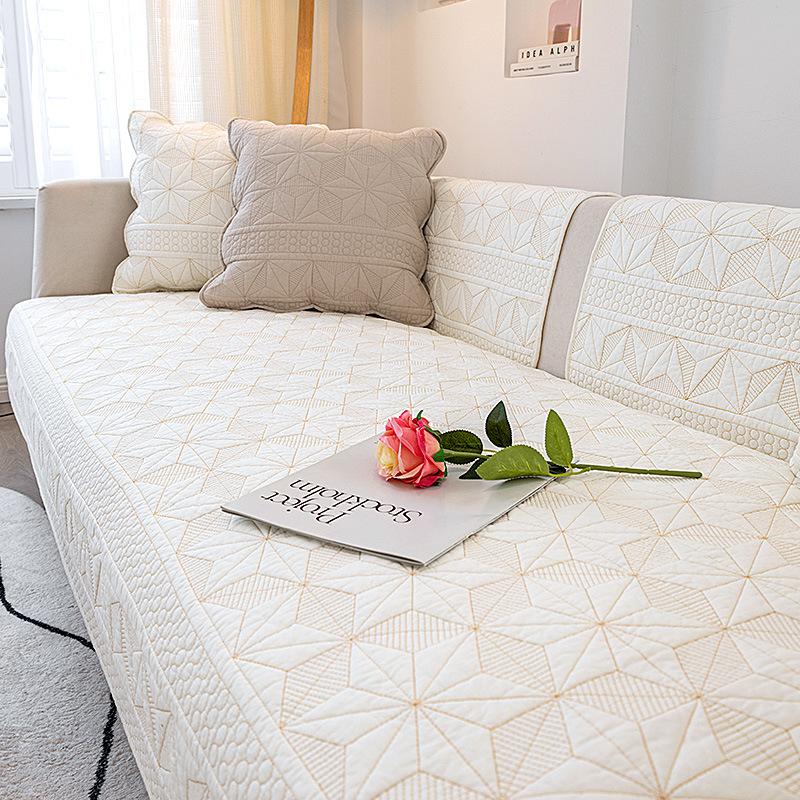 Modern Sofa Cushion Four Seasons Universal Solid Color Couch Cushion Cotton Embroidered Geometry Fabric Simplicity Sofa Cover