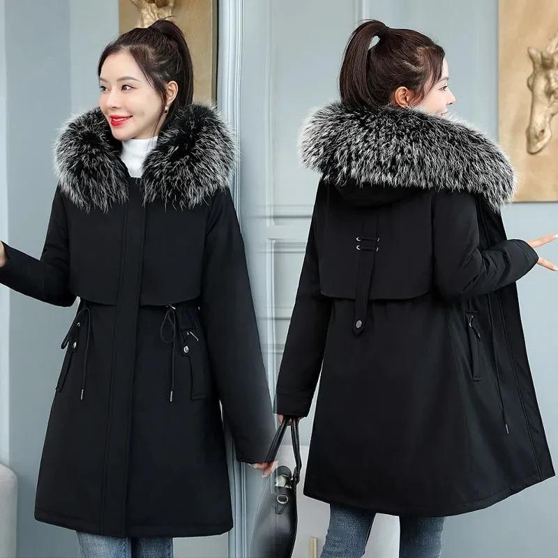 Thicken Parkas Winter Jacket Casual Long Coat Wool Liner Hooded Parkas Fur Collar Warm Snow Outwear