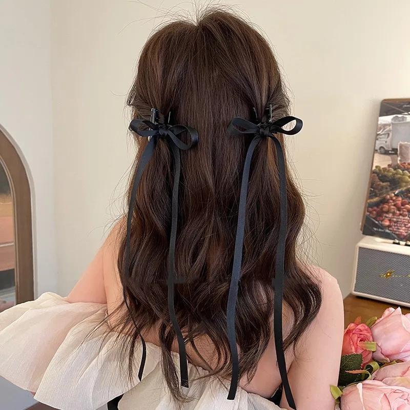 2PC Lovely Small Ribbon Hair Claw for Women Girls Ballet Holiday Hair Accessories HairClaw For Women
