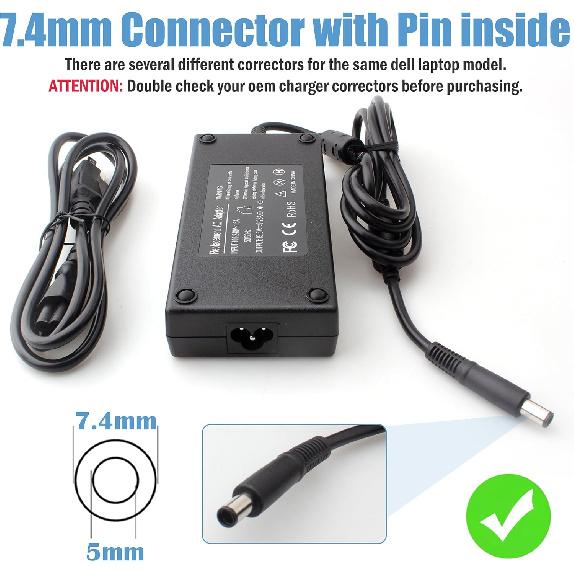 130W 180W Power Adapter for Dell WD19 WD19S WD19TB WD19TBS K20A Docking Station, Dell WD15 Monitor Dock K17A001, Dell G7 G5 G3 Gaming Laptop Charger