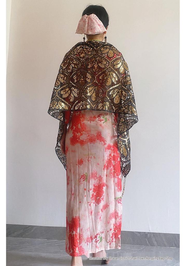 Luxuriöses Pailletten- und Quasten-Qipao-Schal-Umhang für Hochzeiten und Abendveranstaltungen