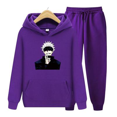 Jujutsu Kaisen Anime Satoru Gojou Printed Women Long Sleeve Hoodie Set Cartoons Warm Hooded Harajuku Autumn Hoodies Set
