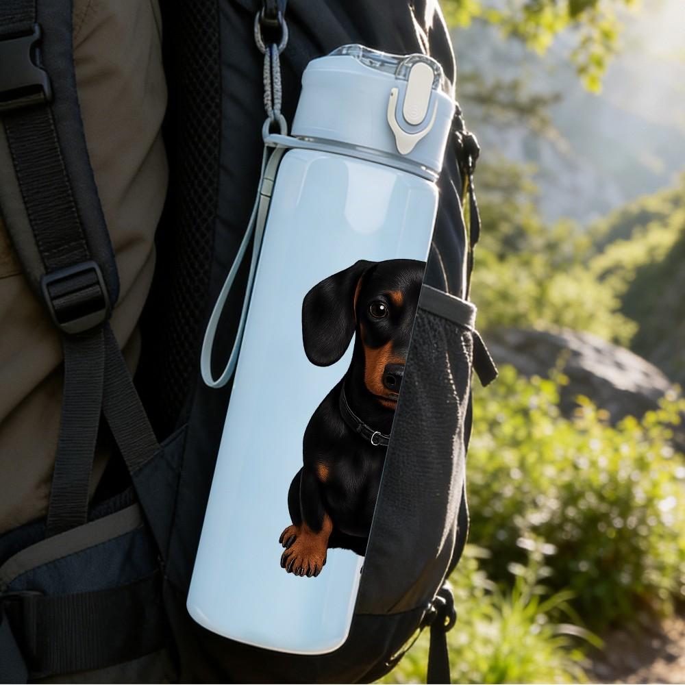 1PC Pure Black Dachshund Portrait 750ml Color Plastic Sports Water Bottle Leakproof Flip Straw Lid Suitable for Sports Office Home Use