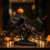Miniature Warrior Figurine Halloween Knight On Horseback with Luminous Pumpkin Head Resin Figurine, Decorative Dark Gothic Home Decor Lighted