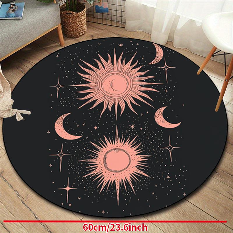 

1 piece celestial sun moon star pattern round rug, crystal velvet fabric, suitable for bedroom living room decoration 100x100cm