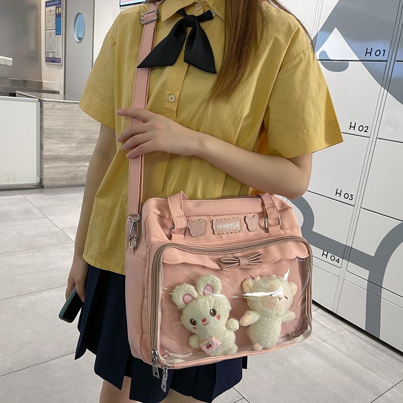 Japanese Harajuku College Wind Cute Jk Uniform Bag Transparent Badge Girl Cartoon Anime Two-dimensional Crossbody Pain Bag