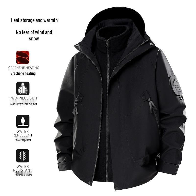 Veste coupe-vent imperméable 3-en-1 unisexe avec doublure chauffante au graphène, amovible, pour l'automne et l'hiver.