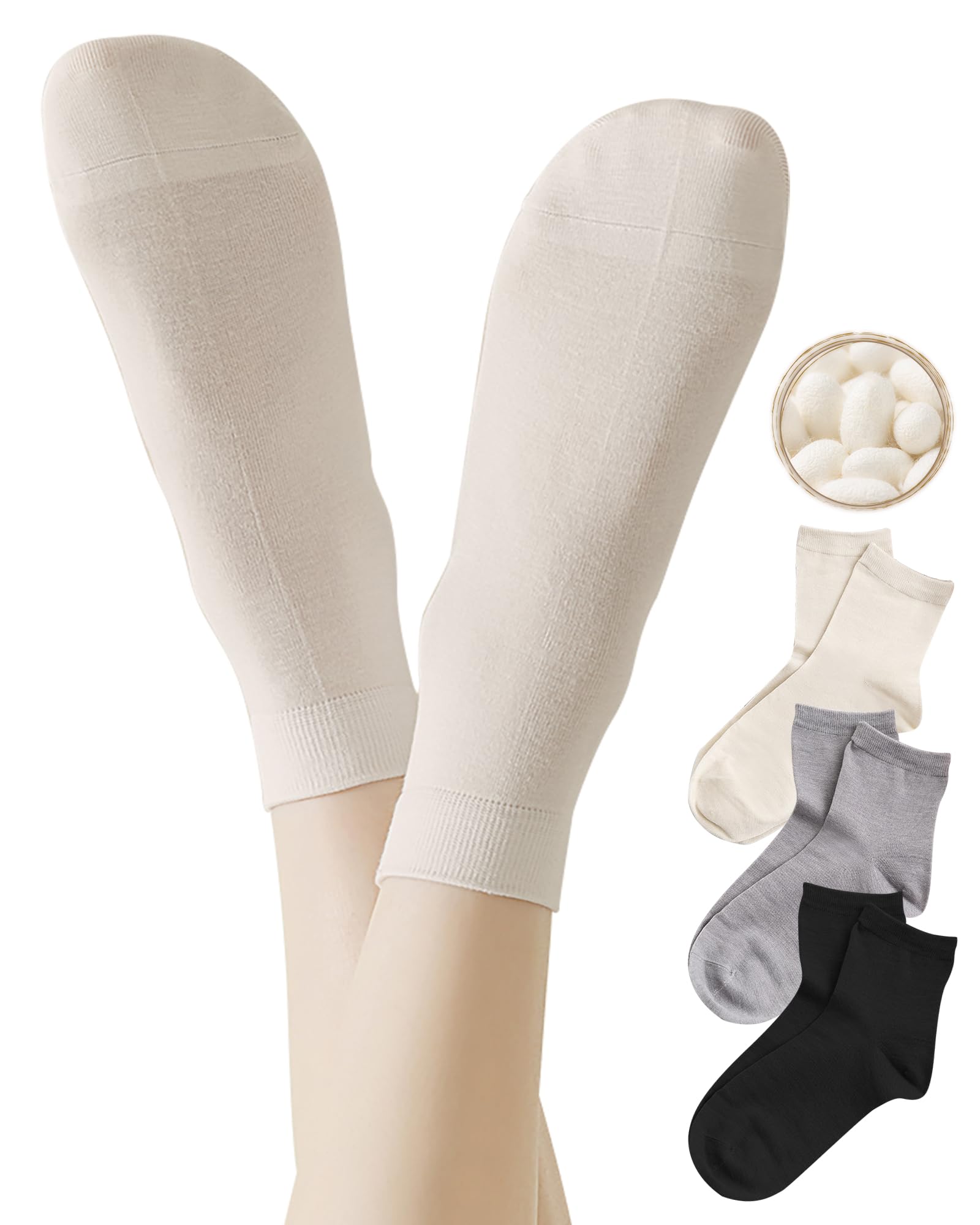 

VICHERIA Silk Socks Conditioning Cold Silk Solid Odor Deodorizing Women s [Air Protection, Silk, Stuffy, Relief] Socks, Color, Layerable, Warmth,