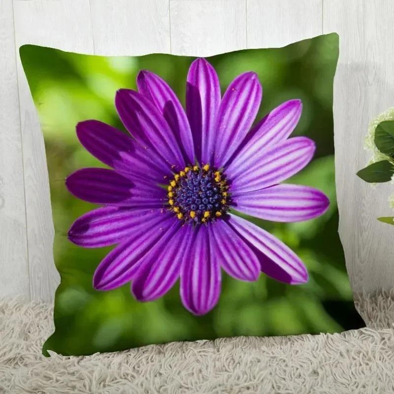 Purple Flower Pattern Decorative Pillowcase Car Sofa Square Cushion Pillowcase