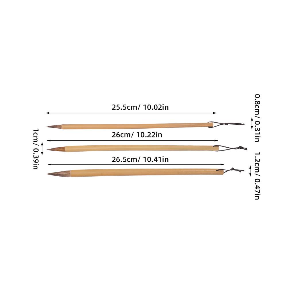 3Pcs Chinese Calligraphy Brush Set Bamboo Handle Wolf Hair Ink Painting Brushes for Calligraphy Drawing Japanese Watercolor Art
