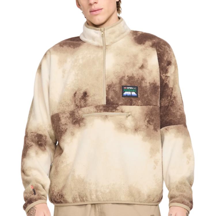 

Nike Pattern Print Zipper Loose Long Sleeve Hoodie Men hoodies Khaki HV4628-247 S