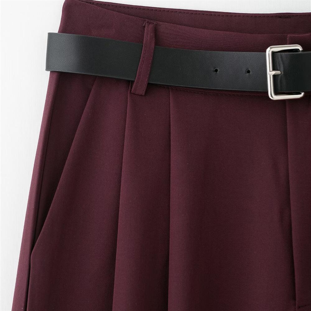Spring 2025 Women's Wide-Leg Pleated Pants with Belt Decor