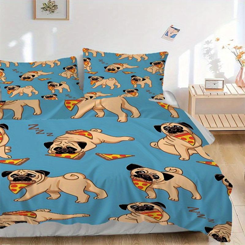 

3 шт. Мопс, Комплект постельного белья с пиццей, Дышащий и мягкий, Подходит для всех сезонов, Идеально для домашнего использования, Подходит для декора спальни yy250821188 135x200cm