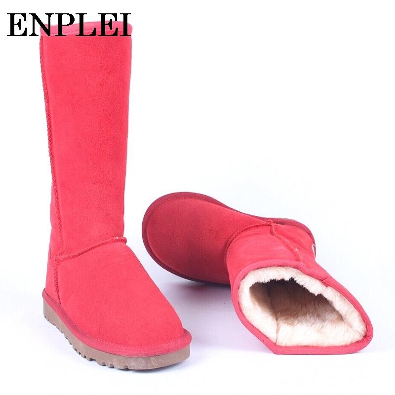 Buy Genuine Leather Snow Boots Women Knee High Boots Waterproof Non ...