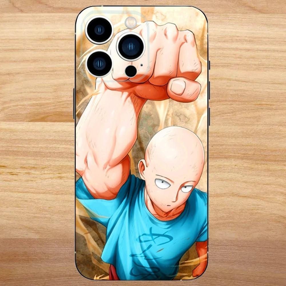 One P-Punch Man Saitama Phone Case For iPhone 16,15,14,13,12,11,Mini,Pro,SE,MAX White Matte Shockproof Cover