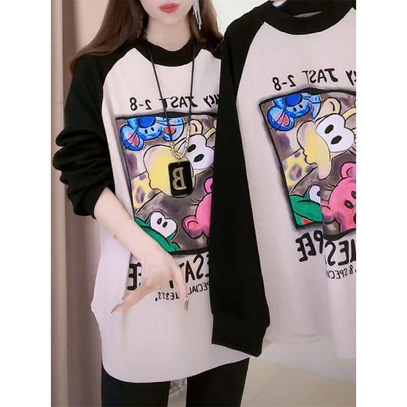 

Women s Soft Glutinous Cartoon Print Raglan Sleeve Top - Trendy Slimming Long Sleeve for Spring/Autumn 2025 XL