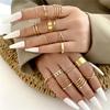 LETAPI Bohemian Vintage Heart Geometric Ring Set For Women Gold Color Boho Butterfly Pearl Hollow Leaves Rings Jewelry Gifts
