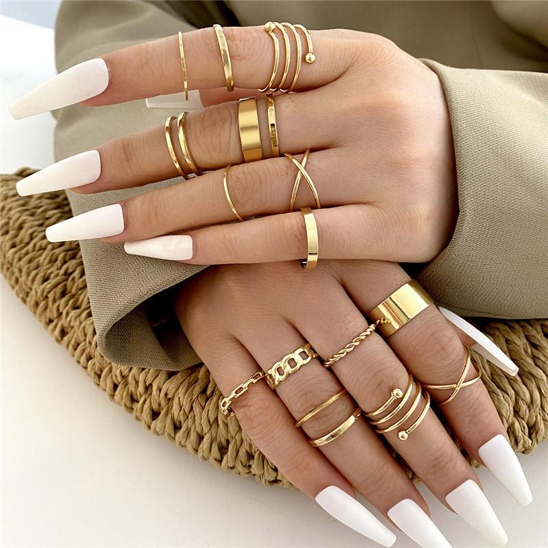 LETAPI Bohemian Vintage Heart Geometric Ring Set For Women Gold Color Boho Butterfly Pearl Hollow Leaves Rings Jewelry Gifts