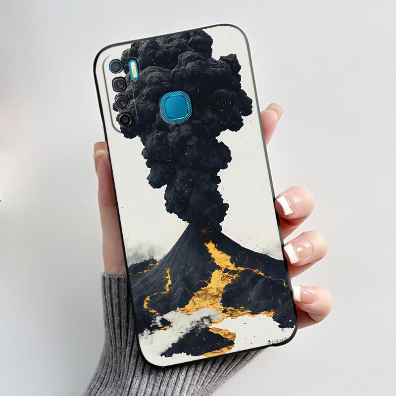 Handyhülle Für Infinix S5/S5 lite/X652/Camon 12 Air/CC6 Schwarz Niedliche Cartoons Bemalte Hülle Stoßdämpfer Weiche Stoßfeste Schwarze Hülle